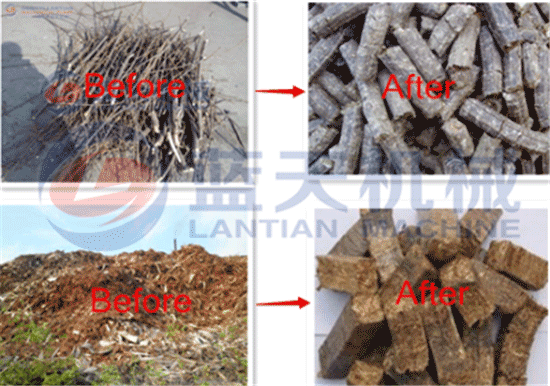 Tree branches briquette machine